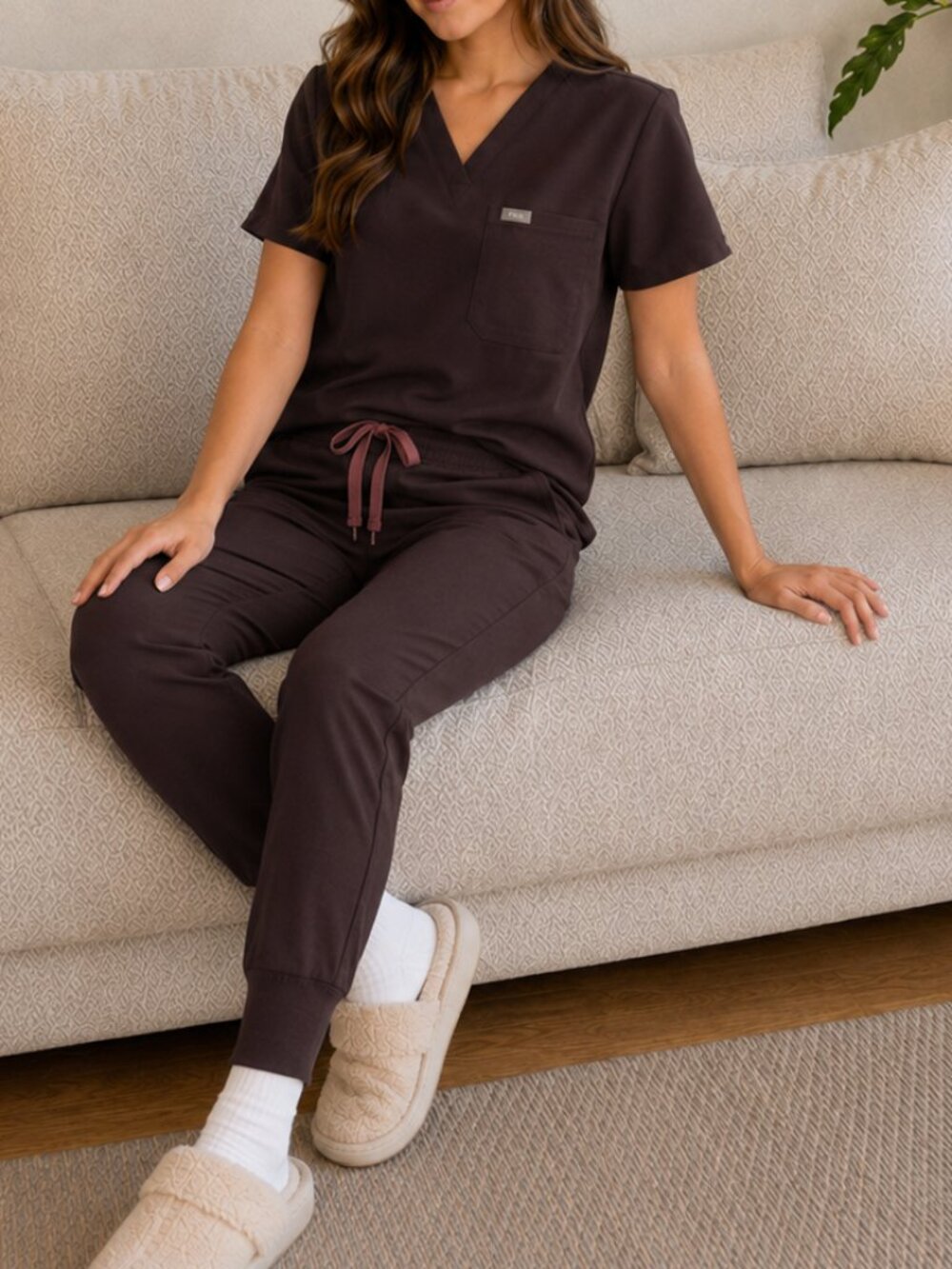 FIGS Espresso NWOT Catarina Scrub Top XXS + Zamora Petite Jogger Pants XXS Set
